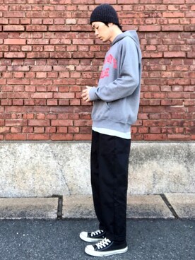 「HIGHLAND 2000（ハイランドトゥーサウザンド）のHIGHLAND 2000/ハイランド2000　IRISH LINEN 2×1 WATCH CAP　（303）（ニットキャップ/ビーニー）」を使った、くるまやさん（メンズ・165cm）の春コーディネート