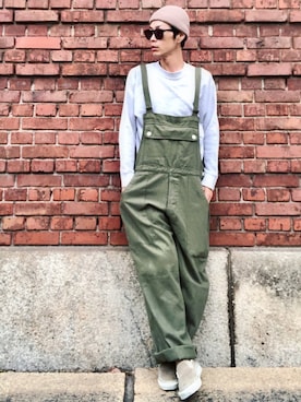 「WAIPER.inc（ワイパーインク）のアイテム（オールインワン・サロペット）」を使った、くるまやさん（メンズ・165cm）の秋コーディネート