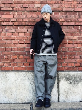 「NIDO（ニド）のアイテム（パンツ）」を使った、くるまやさん（メンズ・165cm）の冬コーディネート