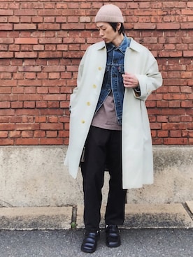 「Levi's」｜「アイテム（ステンカラーコート）」を使った、くるまやさん（メンズ・165cm）の冬コーディネート