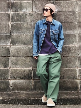 「vans」｜「アイテム（デニムジャケット）」を使った、くるまやさん（メンズ・165cm）の冬コーディネート