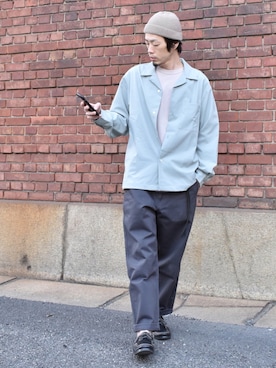 「gu」｜「アイテム（帽子）」を使った、くるまやさん（メンズ・165cm）の春コーディネート