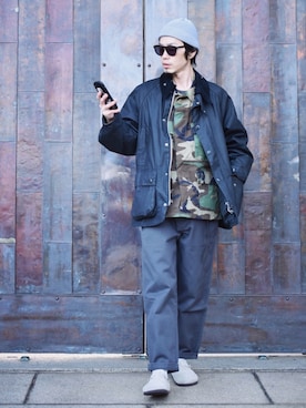 「Barbour（バブアー）のアイテム（ジャケット/アウター）」を使った、くるまやさん（メンズ・165cm）の春コーディネート