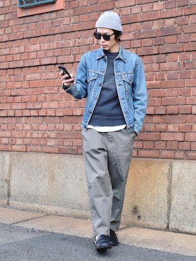 「NIDO（ニド）のアイテム（パンツ）」を使った、くるまやさん（メンズ・165cm）の春コーディネート