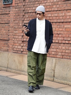 「アイテム（ノーカラージャケット）」を使った、くるまやさん（メンズ・165cm）の春コーディネート