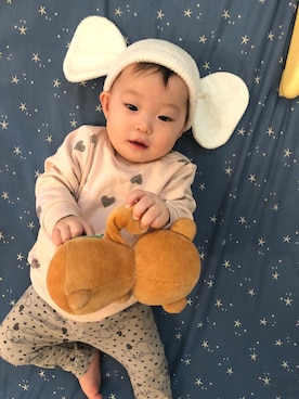 「gelato pique Baby＆Kids（ジェラートピケ　ベイビーアンドキッズ）のアイテム（ニットキャップ/ビーニー、ホワイト系）」を使った、ゆずさん（キッズ・80cm）の秋コーディネート