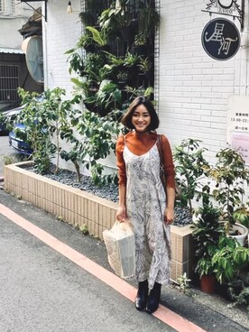 「ORiental TRaffic（オリエンタルトラフィック）のアイテム（ブーツ、ブラック系）」を使った、Ai-lian Chenさん（レディース）の冬コーディネート