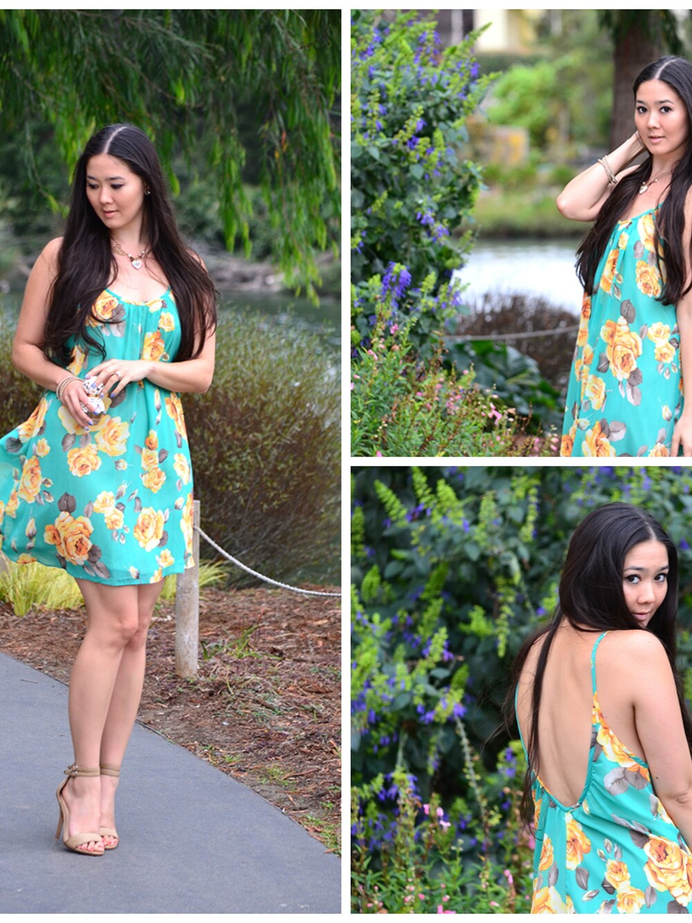 「ankle strap、bangle、bracelet、dress、floral、FOREVER 21、heels、knot、RING」｜Elise Armitageさん（レディース）の秋コーディネートの1枚目の写真
