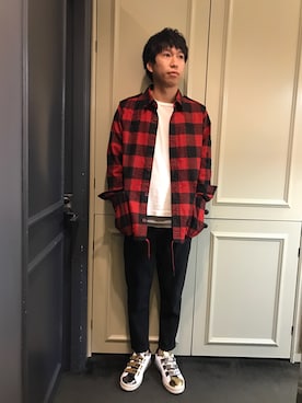 「ポケットＴシャツ」｜「アイテム（ブルゾン）」を使った、にっしーさん（メンズ・175cm）の夏コーディネート