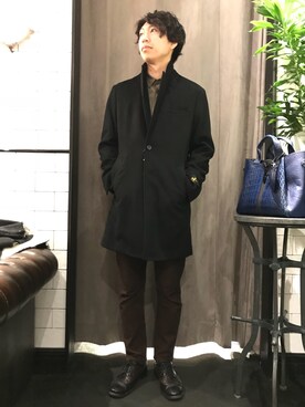 「シンプルおしゃれが好き」｜「アイテム（ステンカラーコート）」を使った、にっしーさん（メンズ・175cm）の秋コーディネート