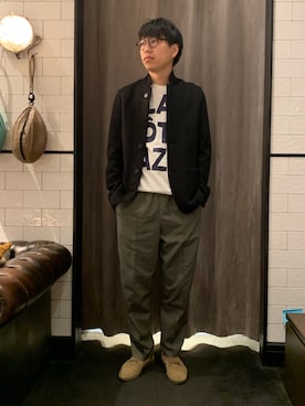 「TRANSIT（トランジット）のアイテム（ジャケット/アウター）」を使った、にっしーさん（メンズ・175cm）の夏コーディネート