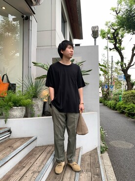 「Magnu（マヌー）のMagnu/マヌー/Tee Pee pouch（ハンドバッグ）」を使った、にっしーさん（メンズ・175cm）の春コーディネート