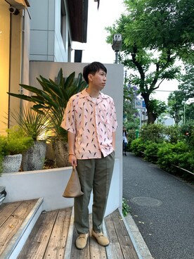 「Magnu（マヌー）のMagnu/マヌー/Tee Pee pouch（ハンドバッグ）」を使った、にっしーさん（メンズ・175cm）の夏コーディネート