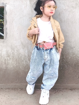 「RESERVED NOTEのアイテム」を使った、kimiさん（キッズ・100cm）の春コーディネート