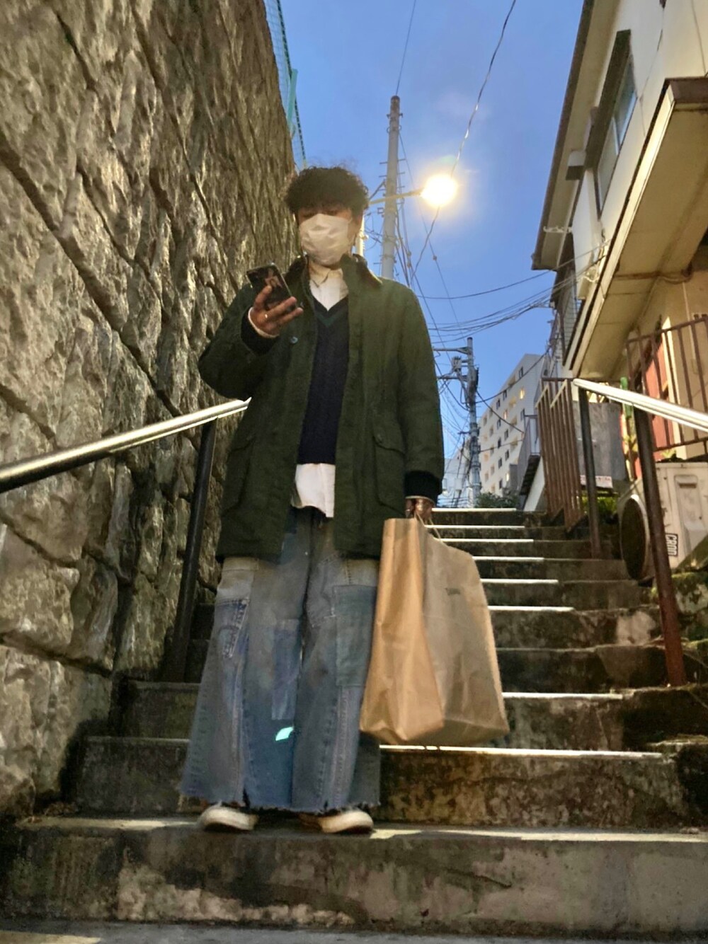「Polo Ralph Lauren、converse、M59、リメイク、古着、古着コーデ、ootd」｜「m59のアイテム（ミリタリージャケット、グリーン系）」を使った、ギズモさん（メンズ・170cm）の冬コーディネートの1枚目の写真