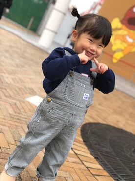 「babygap」｜「アイテム（サロペット/オーバーオール）」を使った、RANmamaさん（キッズ・90cm）の冬コーディネート