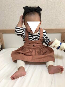 「アイテム（ジャンパースカート、ブラウン系）」を使った、ちゃあさん（キッズ・70cm）の秋コーディネート