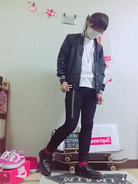 「Hanes」｜「アイテム（スタジャン）」を使った、＜●ω●βさん（メンズ・166cm）の秋コーディネート
