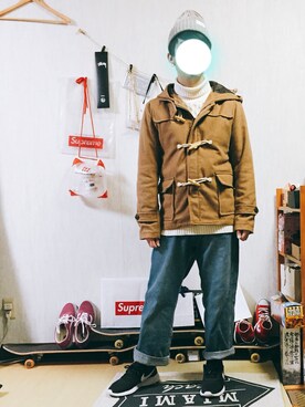 「no brand（ノーブランド）のアイテム（ダッフルコート）」を使った、＜●ω●βさん（メンズ・166cm）の冬コーディネート