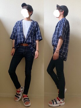 「FILA（フィラ）のアイテム（サンダル）」を使った、ふじさん（メンズ・170cm）の夏コーディネート