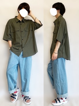 「FILA（フィラ）のアイテム（サンダル）」を使った、ふじさん（メンズ・170cm）の夏コーディネート