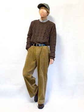 「MONO-MART（モノマート）のオーバーサイズアラン編みクルーネックケーブルニットセーター（ニット/セーター）」を使った、ふじさん（メンズ・170cm）の冬コーディネート