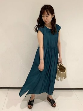 「SHIPS（シップス）のカッセンワンピース（ワンピース、グリーン系）」を使った、関田さん（レディース・160cm）の夏コーディネート