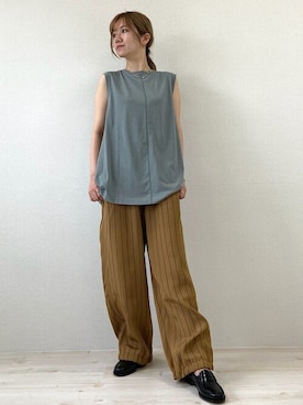 「SHIPS（シップス）のNL:CTN NO/S POV（Tシャツ/カットソー、グリーン系）」を使った、関田さん（レディース・160cm）の夏コーディネート