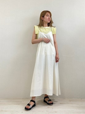 「ボーダーTシャツ」｜「アイテム（ワンピース/ドレス）」を使った、関田さん（レディース・160cm）の夏コーディネート