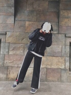 「USJ」｜「アイテム（ブルゾン）」を使った、うめもとさん（レディース・161cm）の冬コーディネート