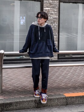 「my beautiful landlet（マイビューティフルランドレット）のアイテム（スウェット）」を使った、Haruki Tadaさん（メンズ・170cm）の春コーディネート