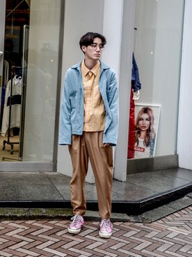 「YANTOR（ヤントル）のアイテム（パンツ）」を使った、Haruki Tadaさん（メンズ・170cm）の春コーディネート