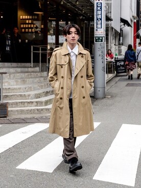 「no brand（ノーブランド）のアイテム（トレンチコート）」を使った、Haruki Tadaさん（メンズ・170cm）の春コーディネート