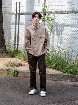 「Time is on（タイムイズオン）のアイテム（チノパンツ）」を使った、Haruki Tadaさん（メンズ・170cm）の春コーディネート