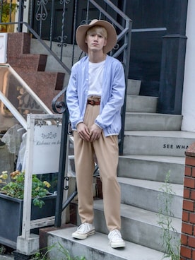 「MR.GENTLEMAN（ミスタージェントルマン）のアイテム（スラックス）」を使った、Haruki Tadaさん（メンズ・170cm）の秋コーディネート
