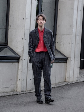 「RED EAR（レッドイヤー）のアイテム（パンツ）」を使った、Haruki Tadaさん（メンズ・170cm）の秋コーディネート