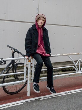 「NEONSIGN（ネオンサイン）のアイテム（ブルゾン）」を使った、Haruki Tadaさん（メンズ・170cm）の冬コーディネート
