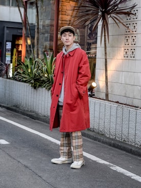 「DRIES VAN NOTEN（ドリスヴァンノッテン）のアイテム（ステンカラーコート）」を使った、Haruki Tadaさん（メンズ・170cm）の冬コーディネート