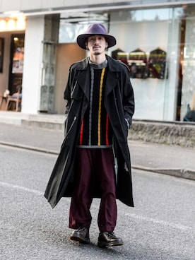 「no brand（ノーブランド）のアイテム（トレンチコート）」を使った、Haruki Tadaさん（メンズ・170cm）の冬コーディネート
