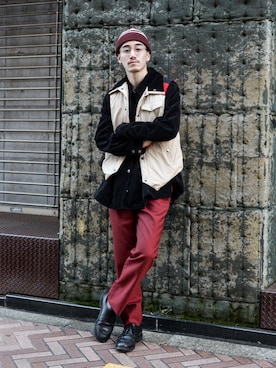 「soe（ソーイ）のアイテム（ダウンベスト）」を使った、Haruki Tadaさん（メンズ・170cm）の冬コーディネート