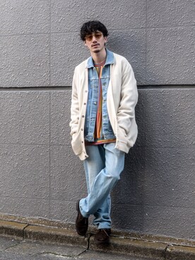 「CONVERSE（コンバース）のアイテム（デニムジャケット）」を使った、Haruki Tadaさん（メンズ・170cm）の冬コーディネート