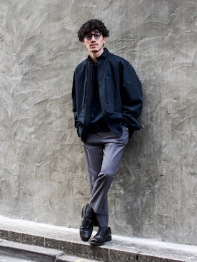 「LEMAIRE（ルメール）のアイテム（ブルゾン）」を使った、Haruki Tadaさん（メンズ・170cm）の冬コーディネート
