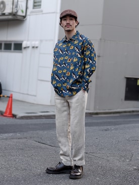 「COMME des GARCONS HOMME DEUX（コムデギャルソンオムドゥ）のアイテム（その他パンツ）」を使った、Haruki Tadaさん（メンズ・170cm）の春コーディネート
