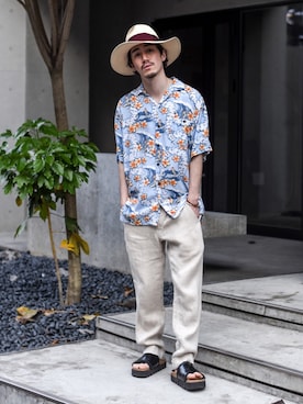 「COMME des GARCONS HOMME DEUX（コムデギャルソンオムドゥ）のアイテム（その他パンツ）」を使った、Haruki Tadaさん（メンズ・170cm）の夏コーディネート