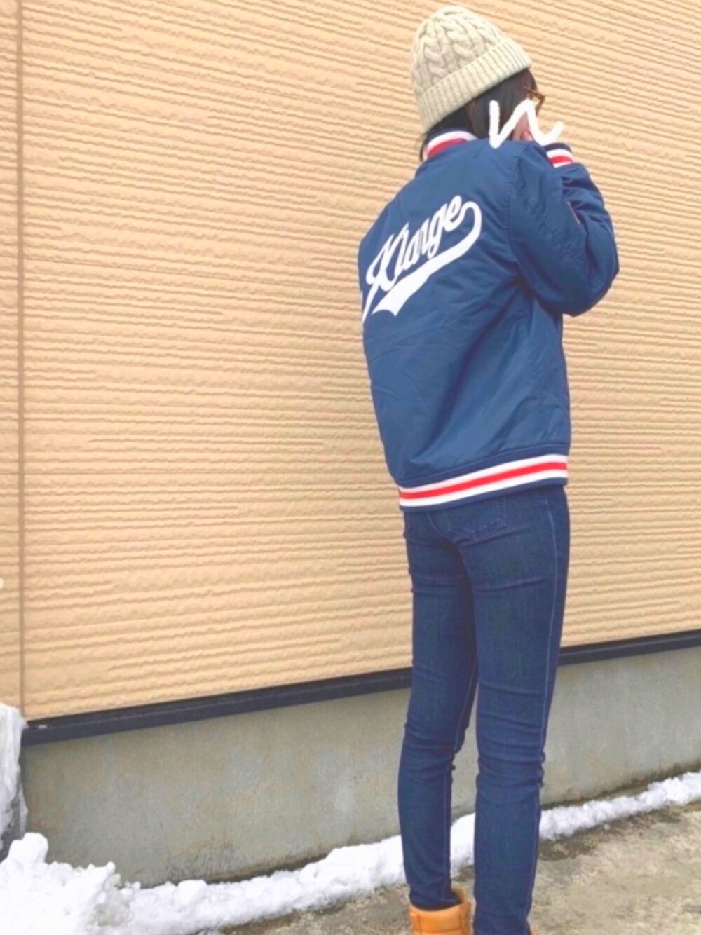 「XLARGE、GLOBAL WORK、Ray-Van」｜「XLARGEのアイテム（ブルゾン、ブルー系）」を使った、nicoさん（レディース・158cm）の冬コーディネートの1枚目の写真