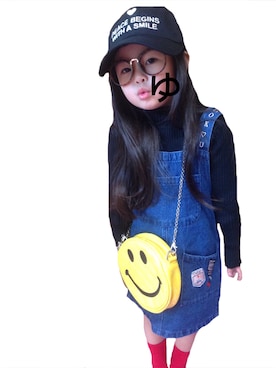 「ニコちゃん」｜「アイテム（オールインワン・サロペット）」を使った、ゆいぴ。さん（キッズ・100cm）の冬コーディネート