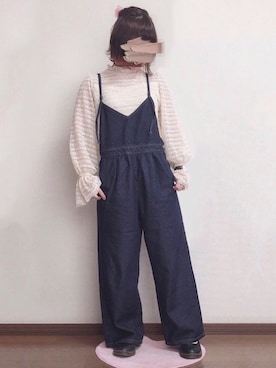 「NICE CLAUP（ナイスクラップ）のアイテム（オールインワン・サロペット）」を使った、ぬこさん（レディース・153cm）の春コーディネート