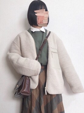 「UNIQLO（ユニクロ）のフリースカーディガン（長袖）（その他アウター）」を使った、ぬこさん（レディース・153cm）の冬コーディネート