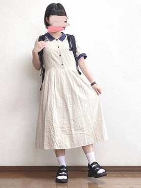 「179/WG（イチナナキュウダブルジー）のアイテム（シャツワンピース）」を使った、ぬこさん（レディース・153cm）の夏コーディネート