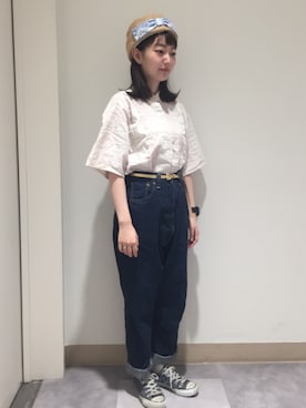 「アイテム（ハンチング/ベレー帽、ベージュ系）」を使った、14+ コピス吉祥寺店 スタッフさん（レディース・152cm）の夏コーディネート